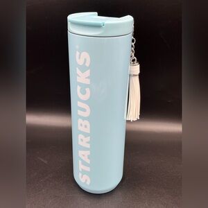 Starbucks Light blue Tumbler With whiteTassel Keychain Accessory
